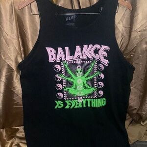 Black Tank Top with Green and Pink Design